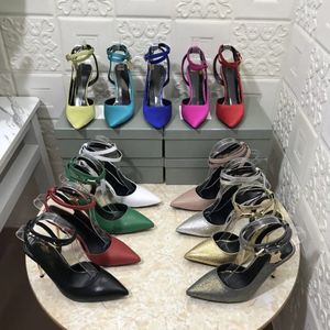 디자이너 Tom Fords Heels 자물쇠 알몸 샌들 뾰족한 발가락 모양 드레스 신발 여자 해변 웨딩 버클 발목 끈 발 뒤꿈치 하이힐 샌들 크기 35-42