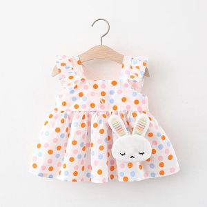 Dresses 2/piece set of summer girls dress bag baby girl square neck colorful polka dot small flying sleeve dress rabbit bag