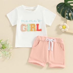 衣類セット幼児の夏の赤ちゃんの夏の服おばさんSガールボーイレター刺繍Tシャツトップとショートパンツセットトレンディな2PCS衣装