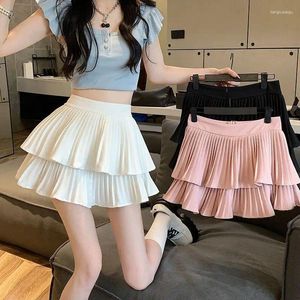 Röcke süße doppelt geschichtete plissierte süße Rock All-Match Summer Elastic High Taille Mini Frauen Shor Leggings Ballkleid Kawaii Y2K