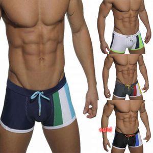 Men's Swimwear 2024 Mens Quick Drying Low Waist Flat Angle Fashion Lace up Color Block Swimming Pants 5/4 Sports Casual Shorts