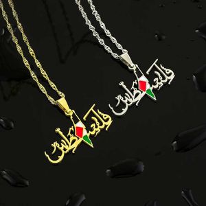 Pendant Necklaces Palestine Fashion National Map Flag Pendant Necklace Stainless Steel Gold Silver Mens Ethnic Map Jewelry Gift H240504