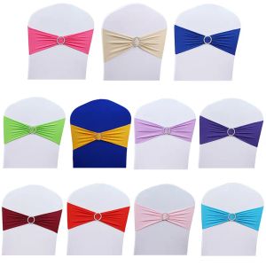 Schärpe 50pcs/Los Stretch Hochzeitsstuhl Cover Band mit Schnallen Schieberbleichflächen Bogendekorationen Großhandel