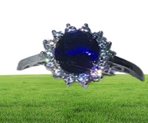 Royal Jewelry Princess 100% Real 925 Sterling Silver Ring Azul 5A Ringos de margem de noivado CZ CZ