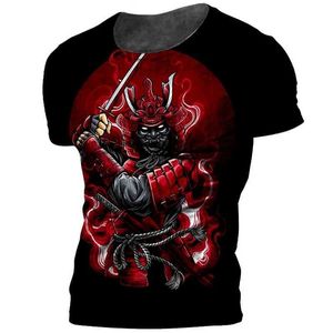 Мужские футболки Samurai Harajuku 3D Print Mens Mens Fit Shirt Summer Vintage Short Slve T Tops Stret Tops Негабаритная одежда для мужчин T240505