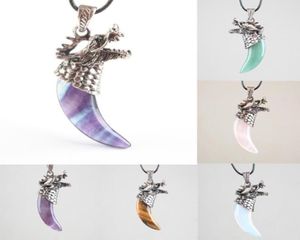 Pendant Necklaces 18 Kinds Material Dragon Tooth Shape Quartz Opal Aventurine Obsidian Fluorite For Men Jewelry 1PCS4168267