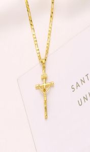 Crucifixo crucifixo italiano Jesus Jesus Ficaro Link Chain Colar 9K Amarelo em ouro sólido GF 60cm 3mm feminino mens2597341