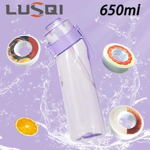 Butelki z wodą Lusqi 650 ml Air Areak Butelka z 1PC Random Flavour Pods Sports Straw Cup Tritan do fitness na świeżym powietrzu BPA