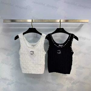 Designer women's Tshirt Early Spring New Original Heavy Industry Letter Beads Show Thin Sleeveless Knitted Top