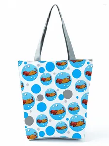 Bolsas de ombro desenho animado fofo dachshund bolsa estampada bolsa azul women women de alta capacidade bolsa de viagem compras reutilizáveis