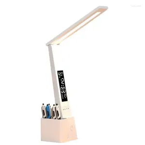 Table Lamps Desk Lamp USB Dimmable Touch Foldable With Calendar Temperature Clock Night Light For Study Reading