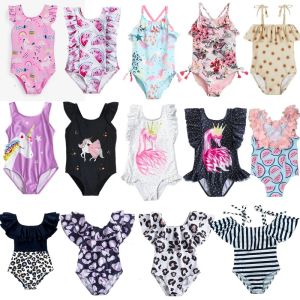 Swimwear Baby Girls Swimwear 1 2 3 4 Years Toddler Kids Swimsuit One Piece Flower Girls Holiday Beachwear Children Printing Bathing Suit