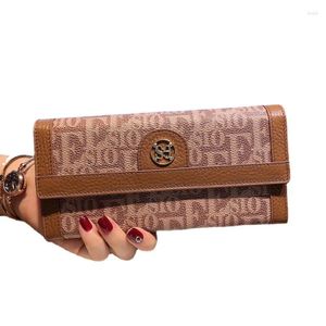 Wallets Two-tone Genuine Leather Women Letter Print Cowhide Long Purse With Billfold Ladies Clutch Bags Birthday Present