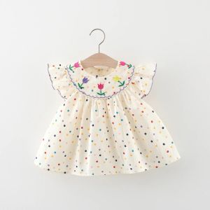 Dresses Children's Clothing Summer New Sweet Beauty Children's Doll Shirt Princess Dress Flower Embroidery Small Round Dot Loose Bubble