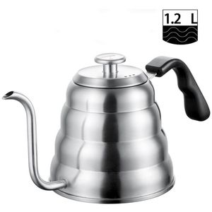 Chaleira de café de aço inoxidável com termômetro de bico fino de ganso para derramar sobre cafeteira trabalhos no fogão 40oz 1 2l 225a