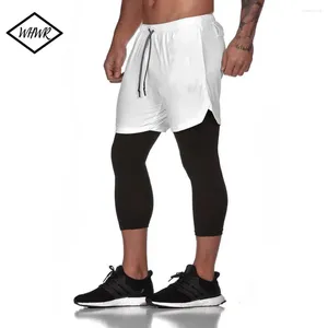 Men's Shorts Double Layer Gym 2in1 Quick Dry Sport Beach Short Pants Leggings Elastic Training Jogging Fitness 9-point Trousers