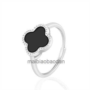 Designer Luxury Jewelry Ring Vancllf Natural Ink Jade A-klass Clover 925 Silver Inlagd mode Kvinnor justerbar