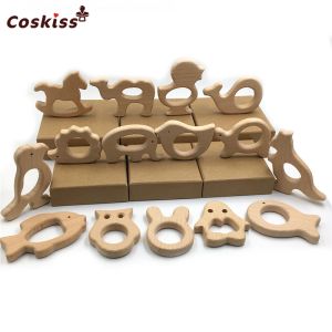 Bloklar El yapımı ahşap organik güvenli bebek teether sarkık doğal kayın oyuncak el kesim hayvan diy hemşirelik oyuncakları