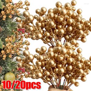 Decorative Flowers 20/1pcs Artificial Holly Berries Stems Christmas Fake Plant Gold Red Berry Branch Ornament DIY Wreath Xmas Tree Home