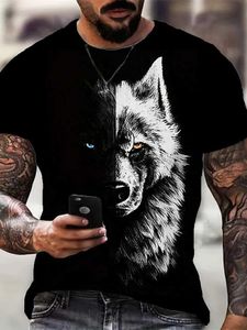 T-shirt maschile Maglietta da uomo estivo Animal Wolf 3D Stampato a collo rotondo Fashion Strtwear Casual Short Slve Top Ts Oversize Uomini Abbigliamento T240505