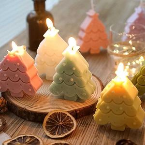 3pcs velas de cartoon artesanal árvore de natal arboriza velas decoração de cenas de cena de arremessos de aromaterapia com cera de soja vela de incenso