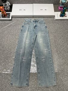 Jeans Frauendesigner Denimhose Straight Leg Women's Stickerei Druck