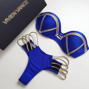 Swimwear's Swimwear Gold Stamping Bikini Set sexy imbottito 2024 Swimsuit Swimsuit Push Up Bandeau Summer Beachwear Brasile Brasile Brasile