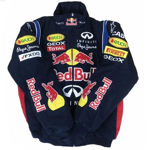 レッドBバイクジャージF1レーシングスーツカレッジスタイルレトロコットンボンバージャケットネイビーブルーユーロUSルーズ刺繍風車