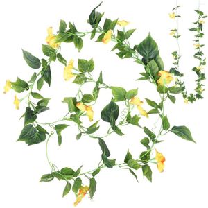 Flores decorativas 2pcs videiras artificiais Glória da manhã pendurada plantas verdes de seda Garland com parede de parede de escada ao ar livre cestas de casamento decoração