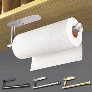 Handdukar självhäftande toalettpappershållare kök rullar handduk rack servett dispenser absorberande stativ vävnad hängare rostfritt stål väggmontering