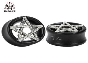 Kubooz Wood Ebony Pentagram Ear Piercing Plug Tunnels Body Jewelry Earring Mätare Expander Bår hela 825mm 32PCS255V8406812