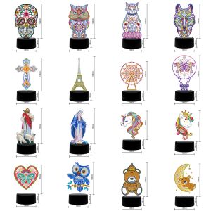 Stitch DIY Unicorn 7 Färg LED Light Pad Diamond Målning Animal Owl Diamond Mosaic Home Decor Rhinestone Butterfly Night Light Lamp