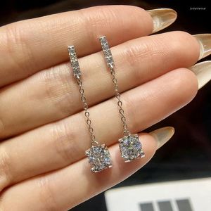 Brincos do garanhão GRA 1CT Tiro de borla deslumbrante Diamante de moissanita certificado para mulheres Real 925 Jóias de luxo de casamento de prata esterlina