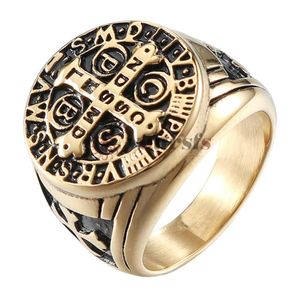 Yoursfs Crucifix Rings for Men St Benedict Exorcism Ring Stainless Steel Catholic Roman Cross Demon Protection Ghost Hunter2613305