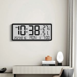 Clocks LED Alarm Clocks Large Digital Realtime Temperature Humidity Clocks Sitting And Hanging Dual Use Stylish Electronic Table Clock