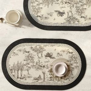 Podkładki podkładki do stolika do jadalni 2 odporne na ciepło Wabi Sabi Faux obiadowe maty izolacji mata kawy Kitchen Place Pad Oval Beige