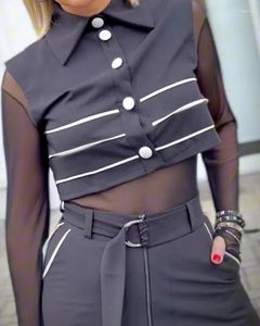 Arbetsklänningar fashionabla och avslappnade 2024 Summer Women's Solid Color Lapel Patchwork ärmlös toppkjol tvådelar med bälte