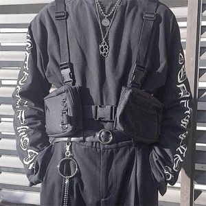 Punkowa torba na klatkę piersiową Hip-hop Uactical Streetwear Pack Unisex Outdoor Funkcjonalne torby kamizelki Dwie kieszenie uprzężne torba na klatkę piersiową 220513 300N