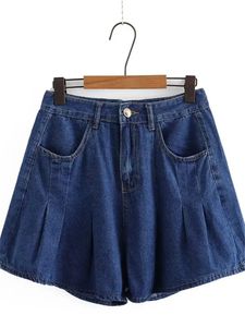 Kvinnors shorts plus storlek Wideleg med veck i sommaren tunn denim Nonstretch -jeans för Busty Lady att bära 240420