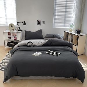 Ultra Soft gebürstete Mikrofaser -Seersucker bequeme leichte 3pcs -Bettdecke Abdeckung Zipper Dunkelgrau Duvet Cover 2pillowcases 240506