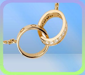 Designer jewelry love necklaces Rose Gold Platinum diamond chain screw double circle necklace pendant for women Stainless Steel we6669921