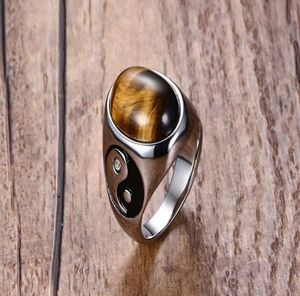 Men039s 925K Stamped Silver plated Titanium ring Stainless steel finger rings with Tiger Eye stone band Ring6146821