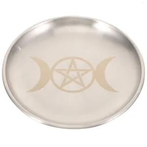 Candle Holders Pentagram Taper Ritual Plate Dish Flat Bowl Burning Circle Tray Offering Fruit Metal Jewelry Food Snack