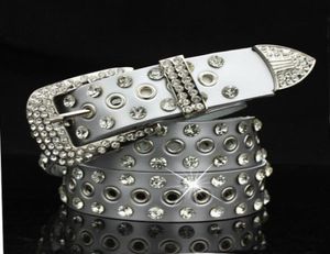 Novo designer de luxo da moda da moda Bela Diamond Zircon Silver Leather Belt for Woman 110cm 36 ft 30 modelos9137857