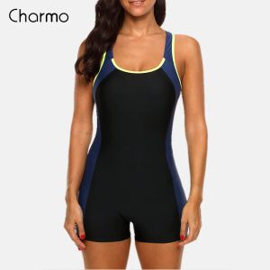 Suits Charmo Kadın Spor Mayo Spor Mayosu OnePiece Colorblock Mayo Açık Arka Plaj Giyim Mayolar Takım Takımları Yama İş Fitness