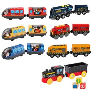 Albums Battery Operated Kids Electric Train Set Diecast Magnetic Locomotive Slot Toy Fit for Wooden Train Rail Track Toys Kids Gifts