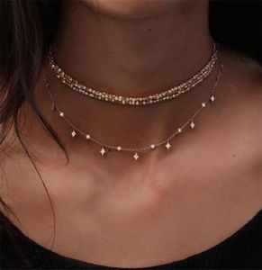 Multilayer Star Bead Choker Halsband för kvinnor 3 rader Crystal Rhinestone Chain Halsband Collier Gold Color Women Charm smycken2648725