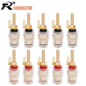 Controles 10pcs/lote de bronze 4mm Alto -alto -falante Terminal Bindinal Bindinal Post Banana Plug Jack Connector Longo Adaptador de rosca vermelha/preta