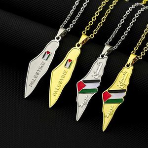 Pendant Necklaces Palestine Map Flag Pendant Necklace Stainless Steel Palestine Map Jewelry H240504