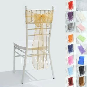 Sashes 25pcs Sheer Organza Chair Sashes Bow Cover Band Gold para festa de chá de noiva de casamentos decoração de chuveiro